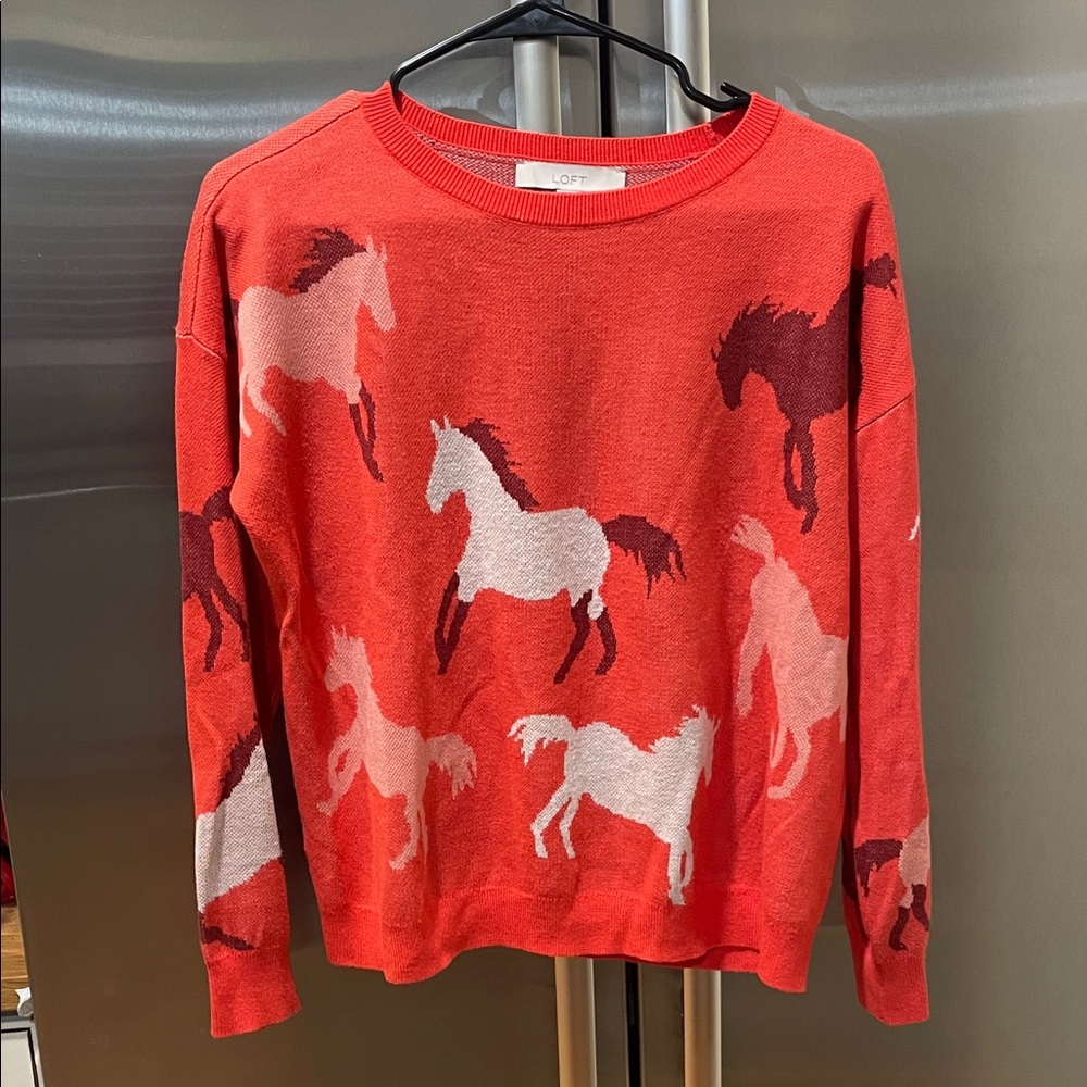 LOFT Red and Pink Horse Pattern Sweater